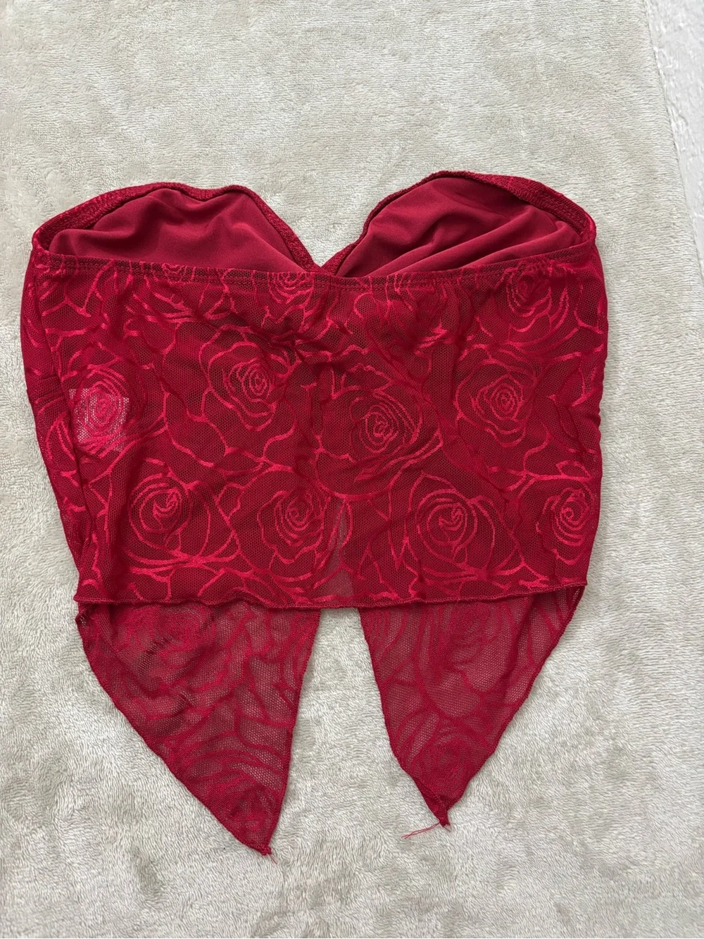 SHEIN Red Floral Sheer Tie-Front Scarf Top
